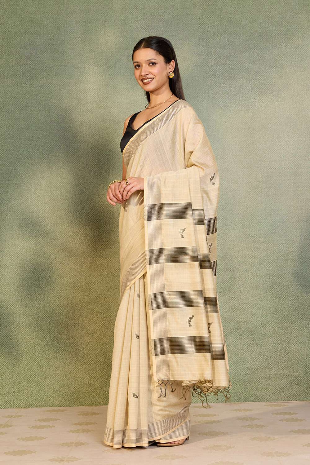 Beige Bhagalpur Woven Silk Viscose Saree image number null