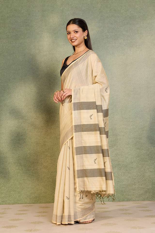 Beige Bhagalpur Woven Silk Viscose Saree thumbnail image number null