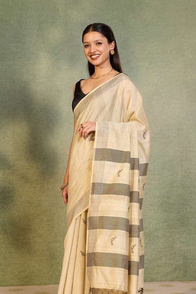 Beige Bhagalpur Woven Silk Viscose Saree thumbnail image number null