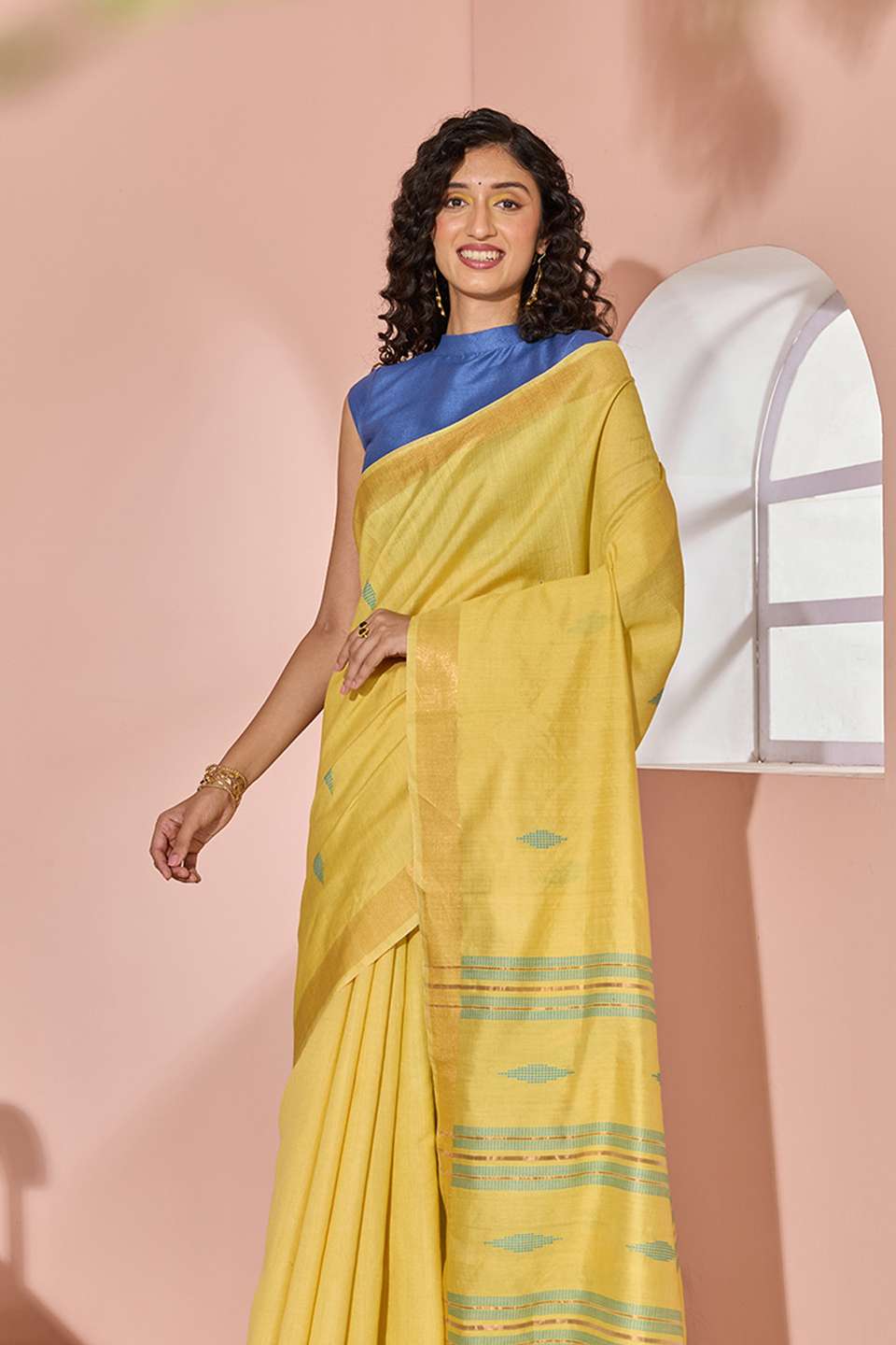 Yellow Woven Silk Viscose Bhagalpur Saree