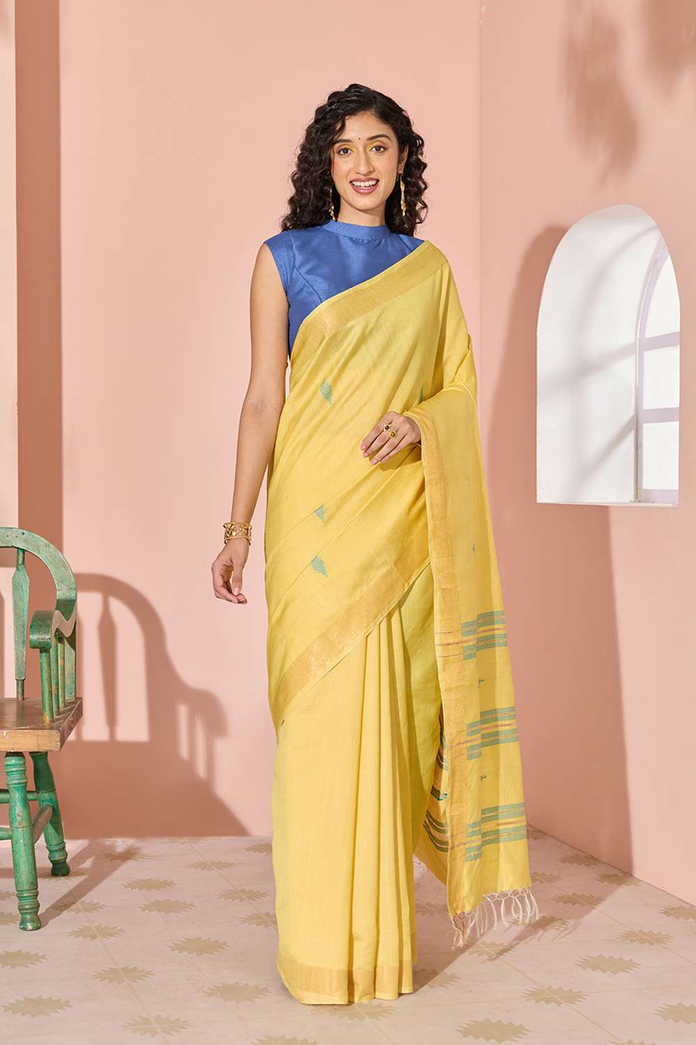 Yellow Woven Silk Viscose Bhagalpur Saree image number null