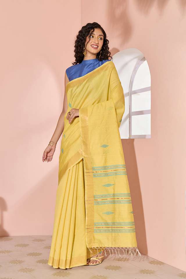 Yellow Woven Silk Viscose Bhagalpur Saree thumbnail image number null