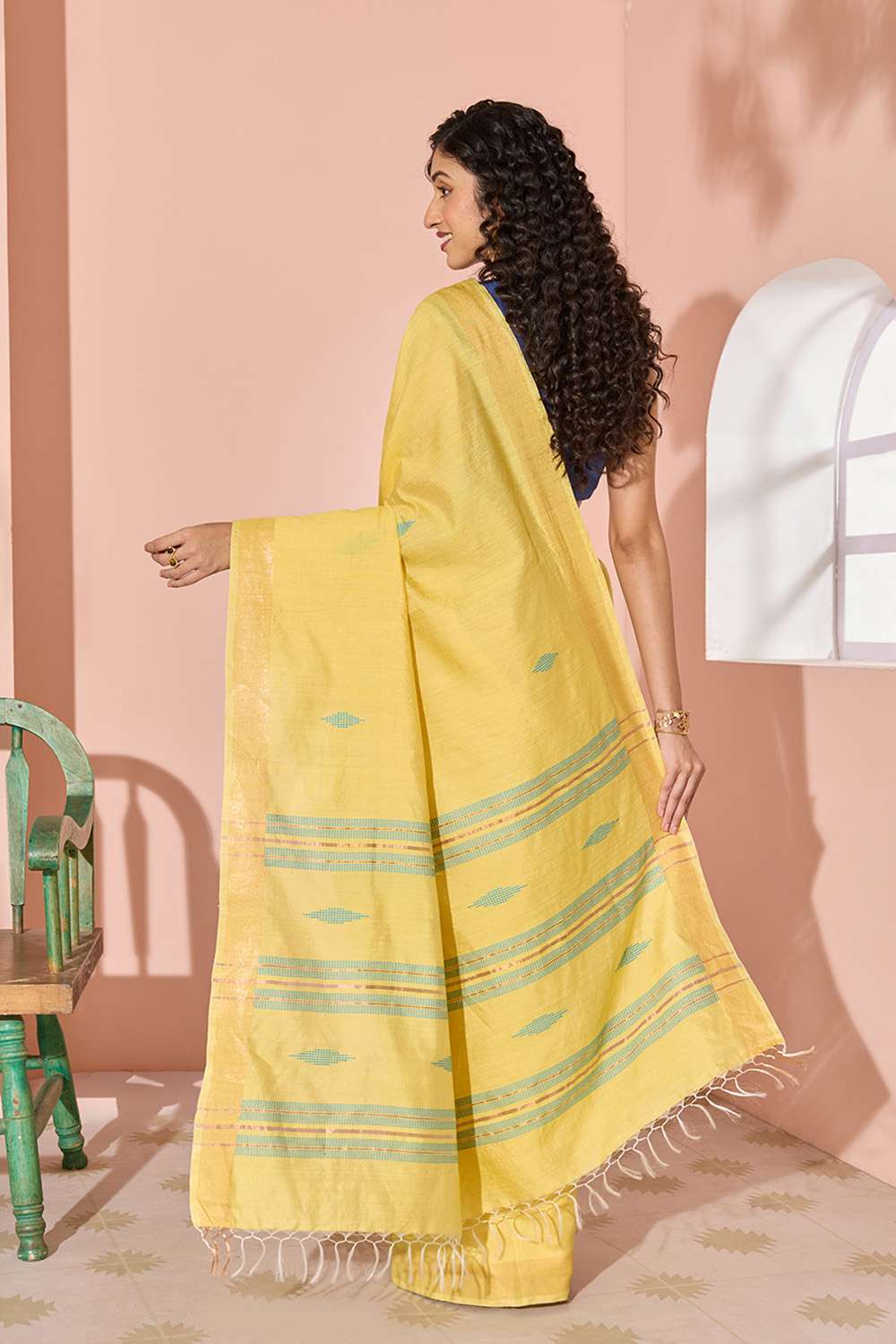 Yellow Woven Silk Viscose Bhagalpur Saree image number null