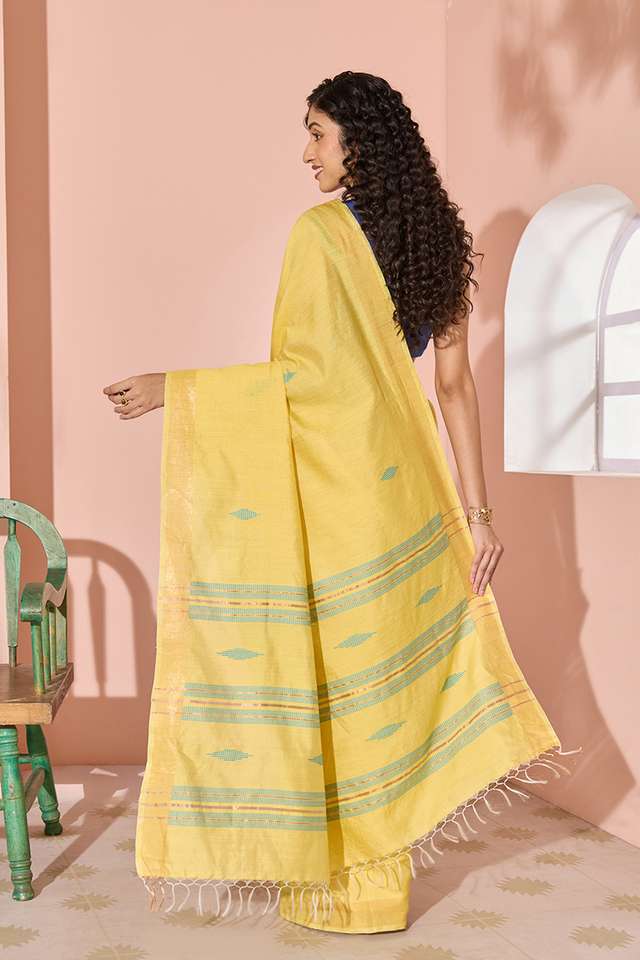Yellow Woven Silk Viscose Bhagalpur Saree thumbnail image number null