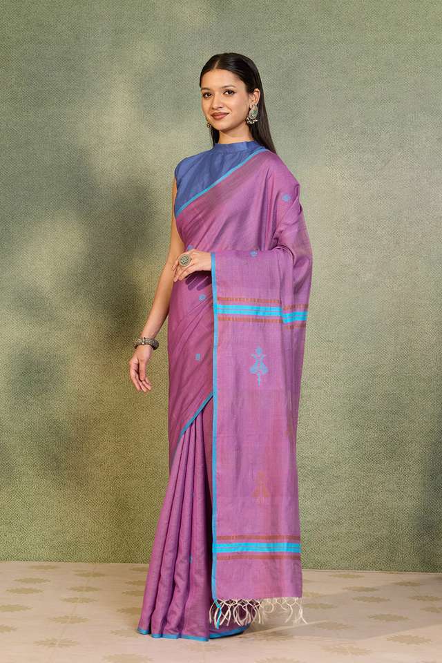 Light Violet Bhagalpur Woven Silk Viscose Saree thumbnail image number null