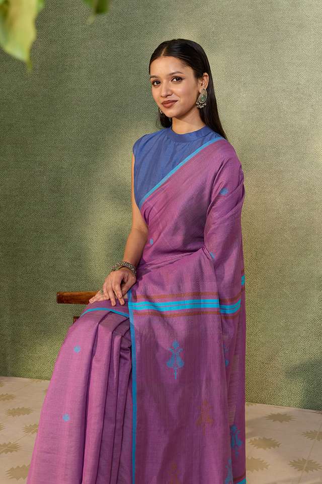 Light Violet Bhagalpur Woven Silk Viscose Saree thumbnail image number null