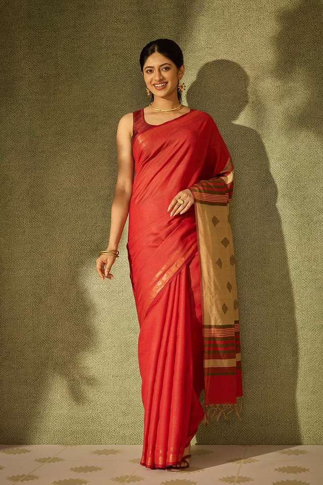 Red Bhagalpur Woven Silk Viscose Saree image number