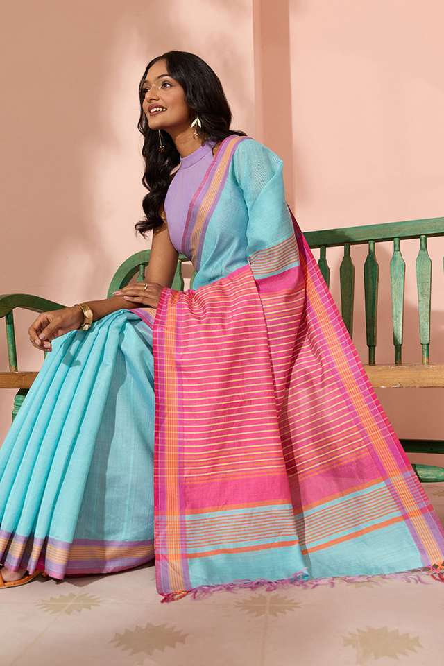 Blue Woven Silk Viscose Bhagalpur Saree image number