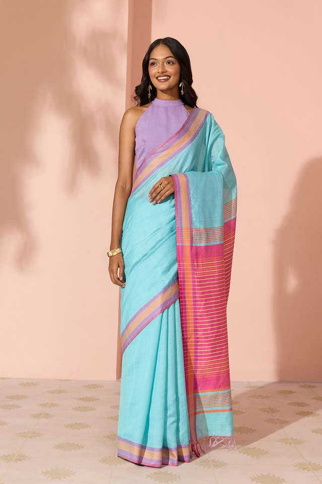 Blue Woven Silk Viscose Bhagalpur Saree thumbnail image number null