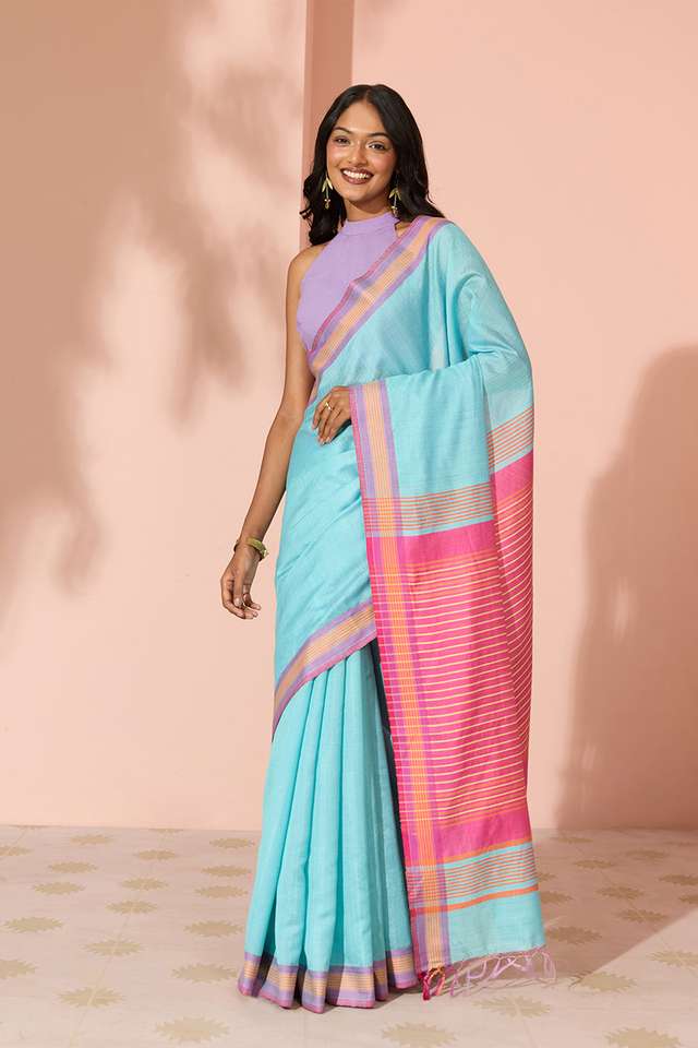Blue Woven Silk Viscose Bhagalpur Saree thumbnail image number null