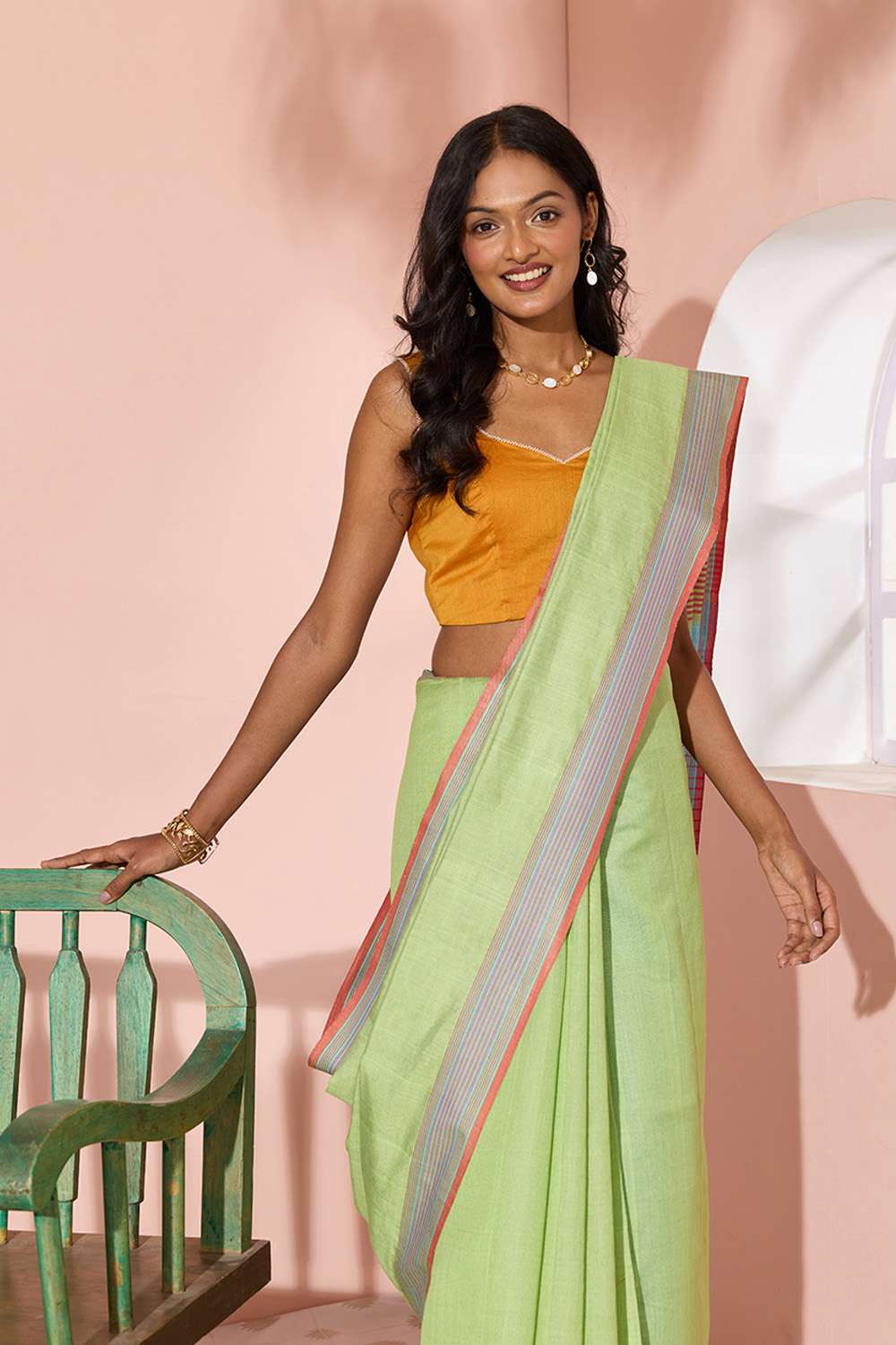 Green Woven Silk Viscose Bhagalpur Saree image number null