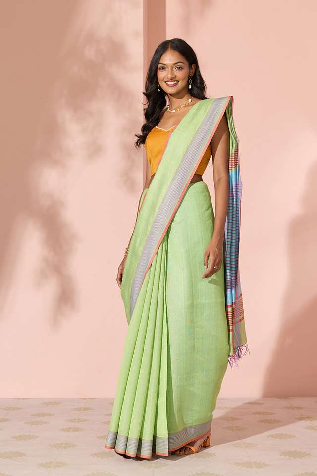 Green Woven Silk Viscose Bhagalpur Saree thumbnail image number null