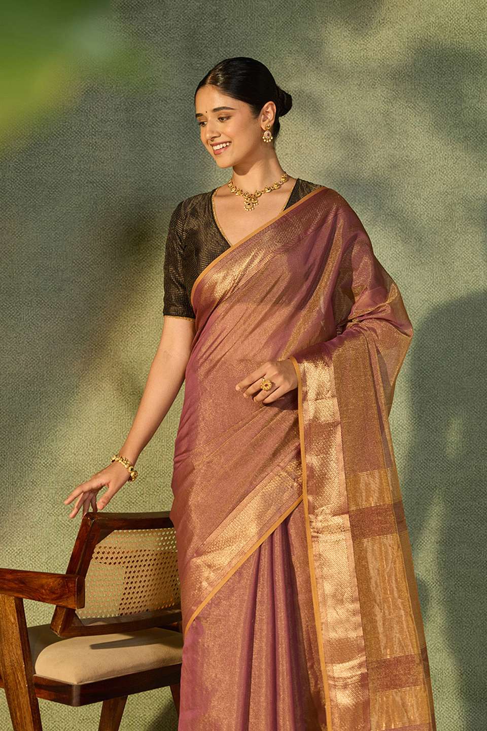 Purple Woven Pure Tissue Cotton Maheshwari Saree