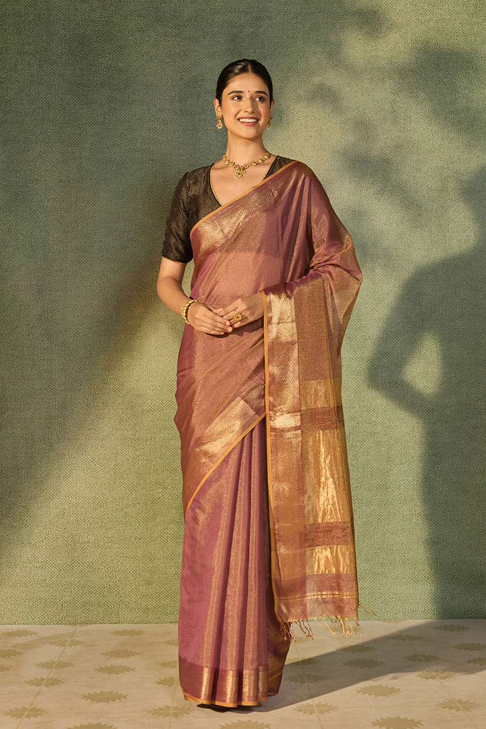 Purple Woven Pure Tissue Cotton Maheshwari Saree image number null