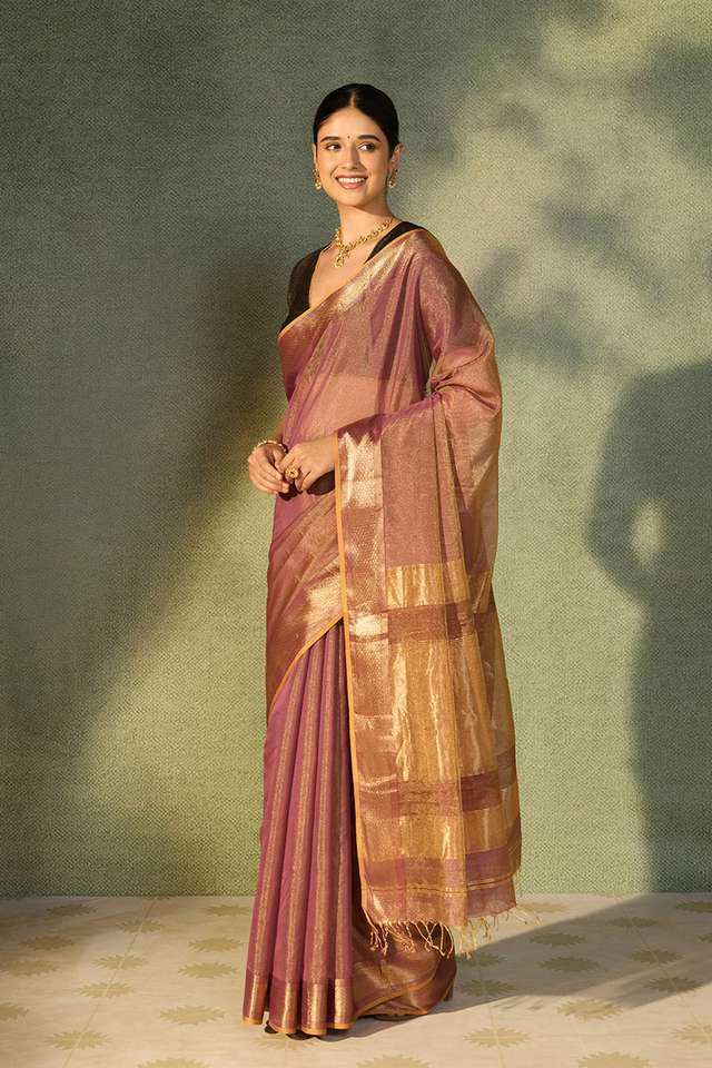 Purple Woven Pure Tissue Cotton Maheshwari Saree thumbnail image number null