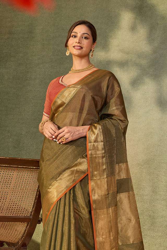 Green Woven Pure Tissue Cotton Maheshwari Saree image number