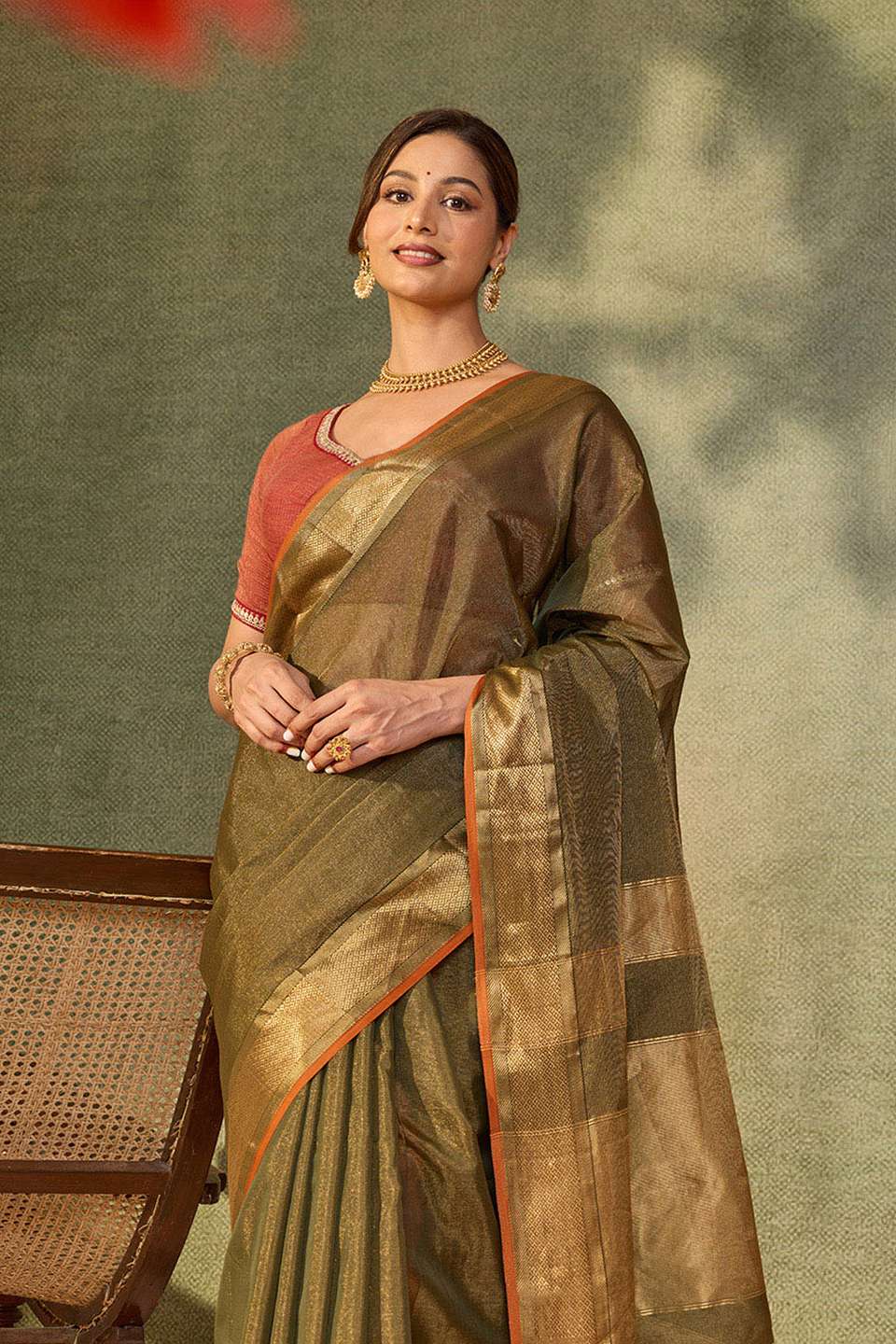 Green Woven Pure Tissue Cotton Maheshwari Saree