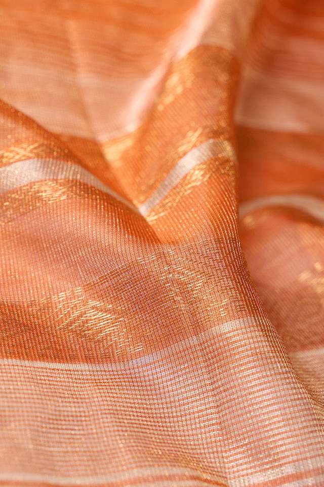 Dark Orange Woven Pure Tissue Cotton Maheshwari Saree thumbnail image number null
