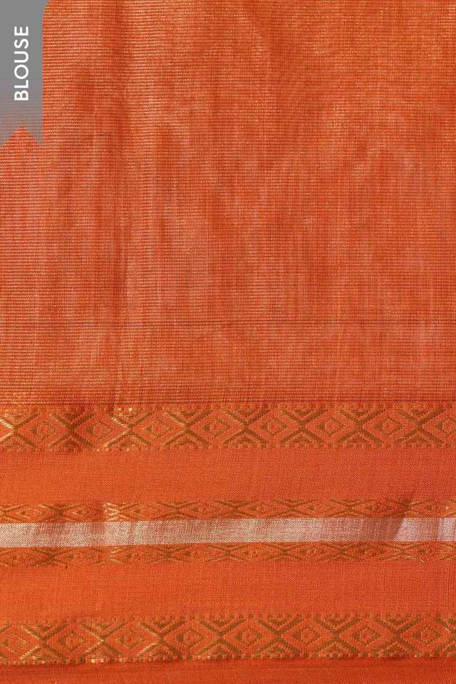 Dark Orange Woven Pure Tissue Cotton Maheshwari Saree thumbnail image number null