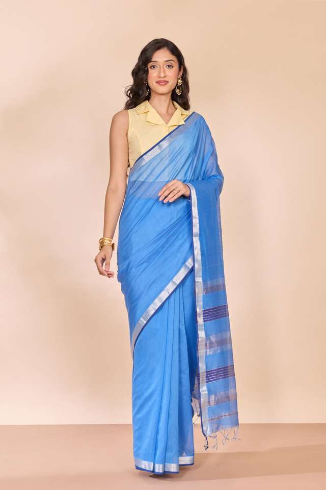 Light Blue Woven Pure Silk Cotton Maheshwari Saree thumbnail image number null
