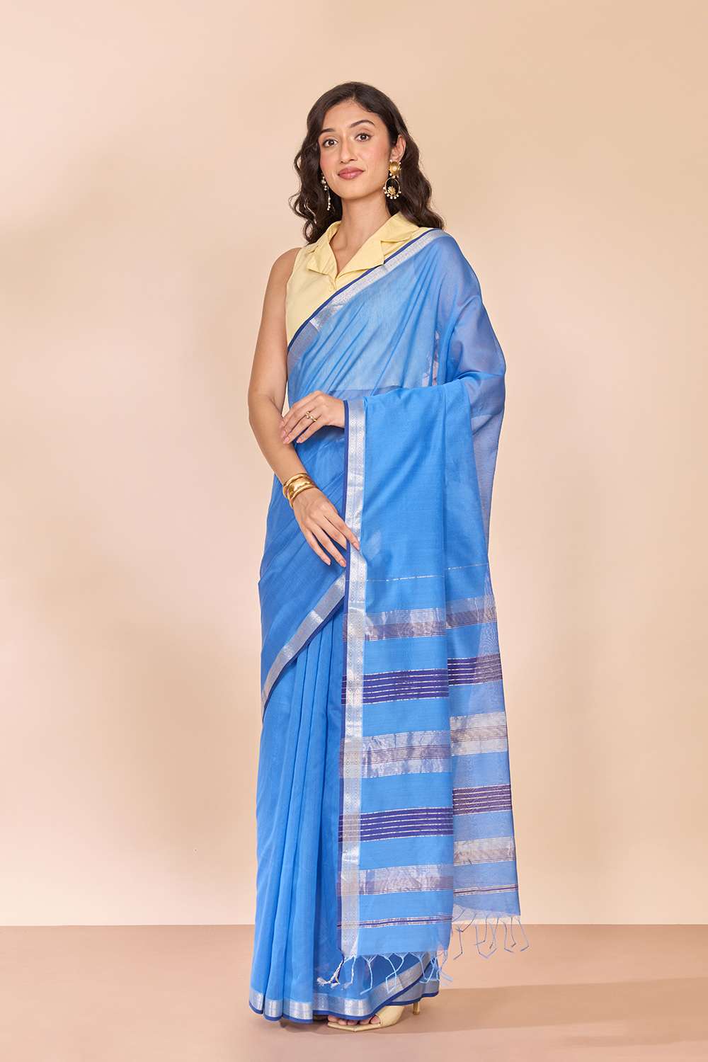 Light Blue Woven Pure Silk Cotton Maheshwari Saree image number null