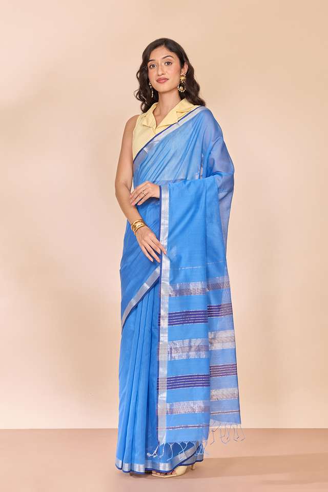 Light Blue Woven Pure Silk Cotton Maheshwari Saree thumbnail image number null