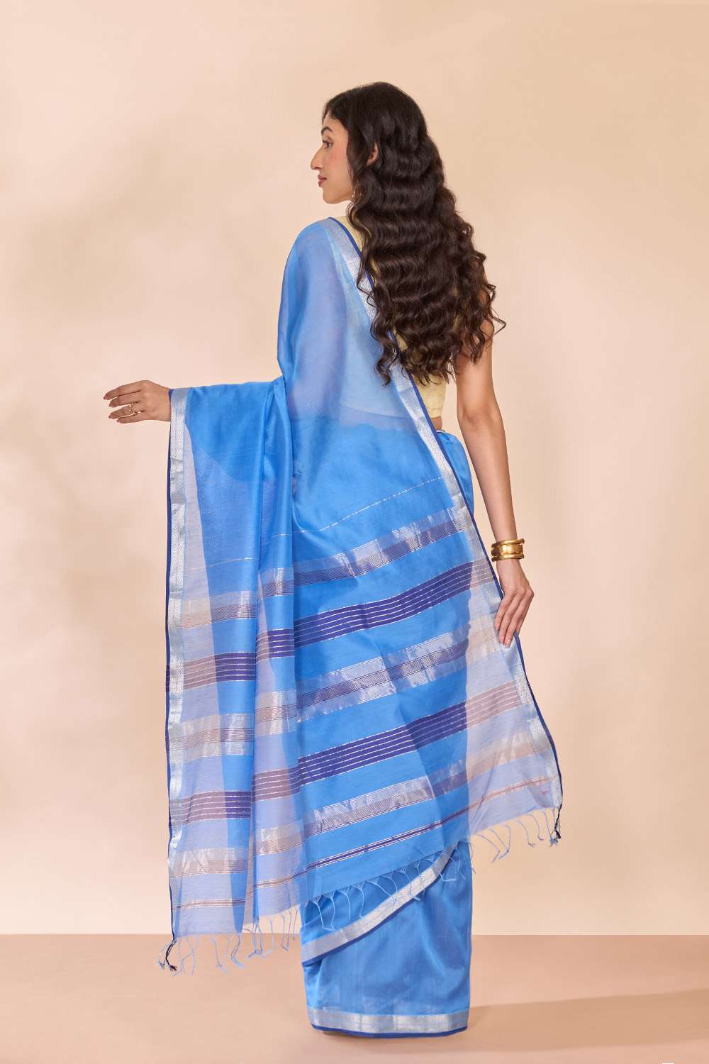 Light Blue Woven Pure Silk Cotton Maheshwari Saree image number null