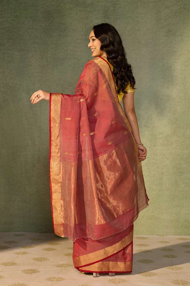 Red Woven Pure Silk Cotton Chanderi Saree thumbnail image number null