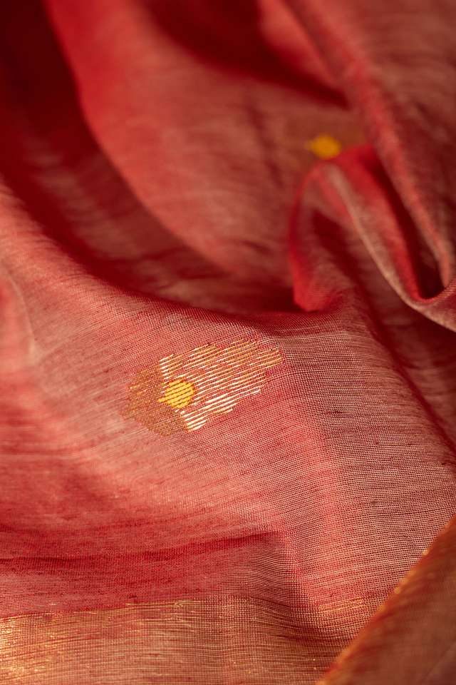 Red Woven Pure Silk Cotton Chanderi Saree thumbnail image number null