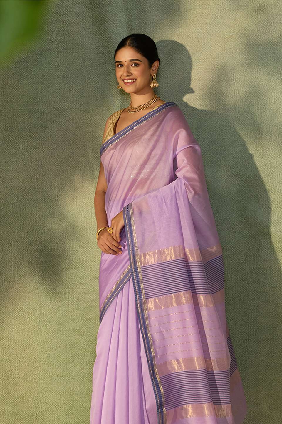 Light Violet Woven Pure Silk Cotton Maheshwari Saree