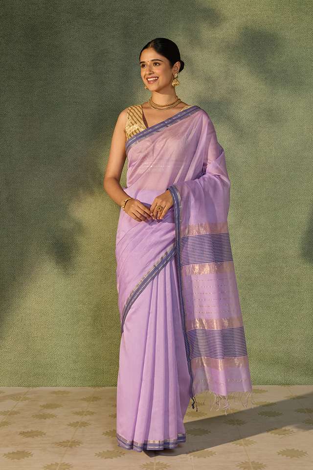 Light Violet Woven Pure Silk Cotton Maheshwari Saree thumbnail image number null
