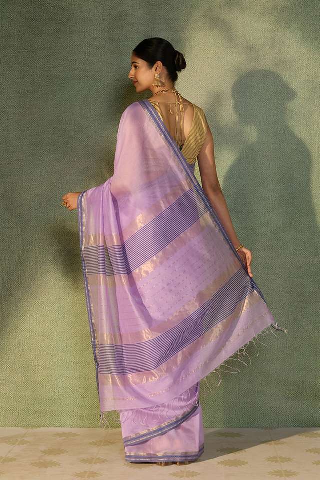 Light Violet Woven Pure Silk Cotton Maheshwari Saree thumbnail image number null