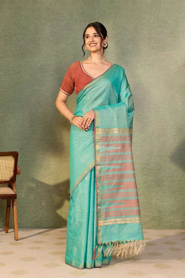 Dark Green Chattisgarh Woven Pure Tussar Silk Saree image number