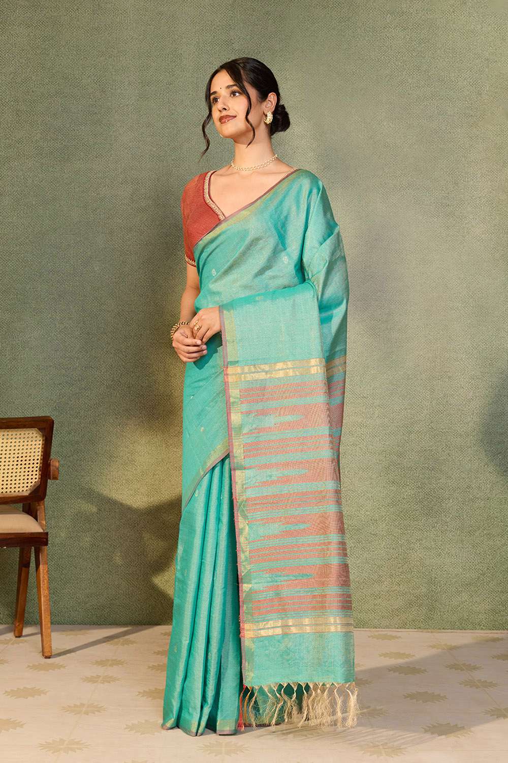 Dark Green Chattisgarh Woven Pure Tussar Silk Saree image number null