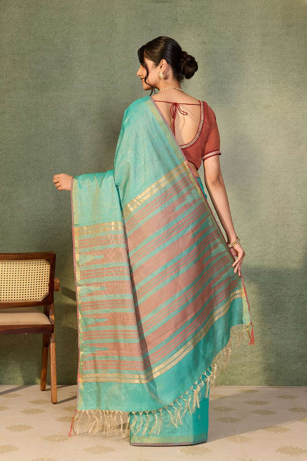 Dark Green Chattisgarh Woven Pure Tussar Silk Saree image number null