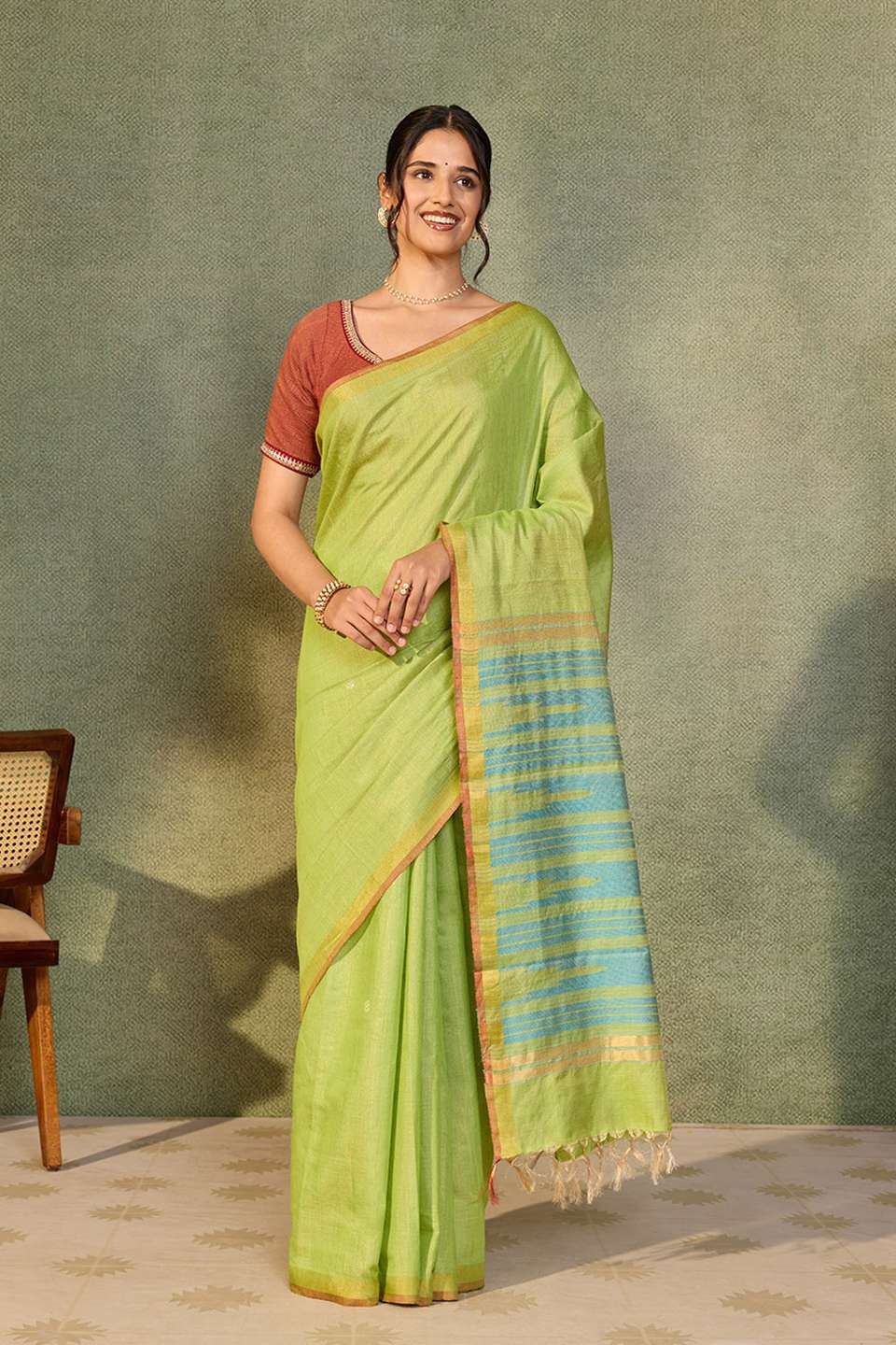 Light Green Chattisgarh Woven Pure Tussar Silk Saree