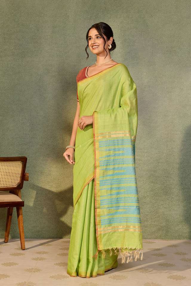 Light Green Chattisgarh Woven Pure Tussar Silk Saree thumbnail image number null
