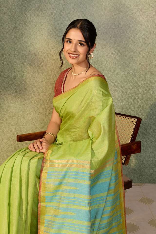 Light Green Chattisgarh Woven Pure Tussar Silk Saree thumbnail image number null
