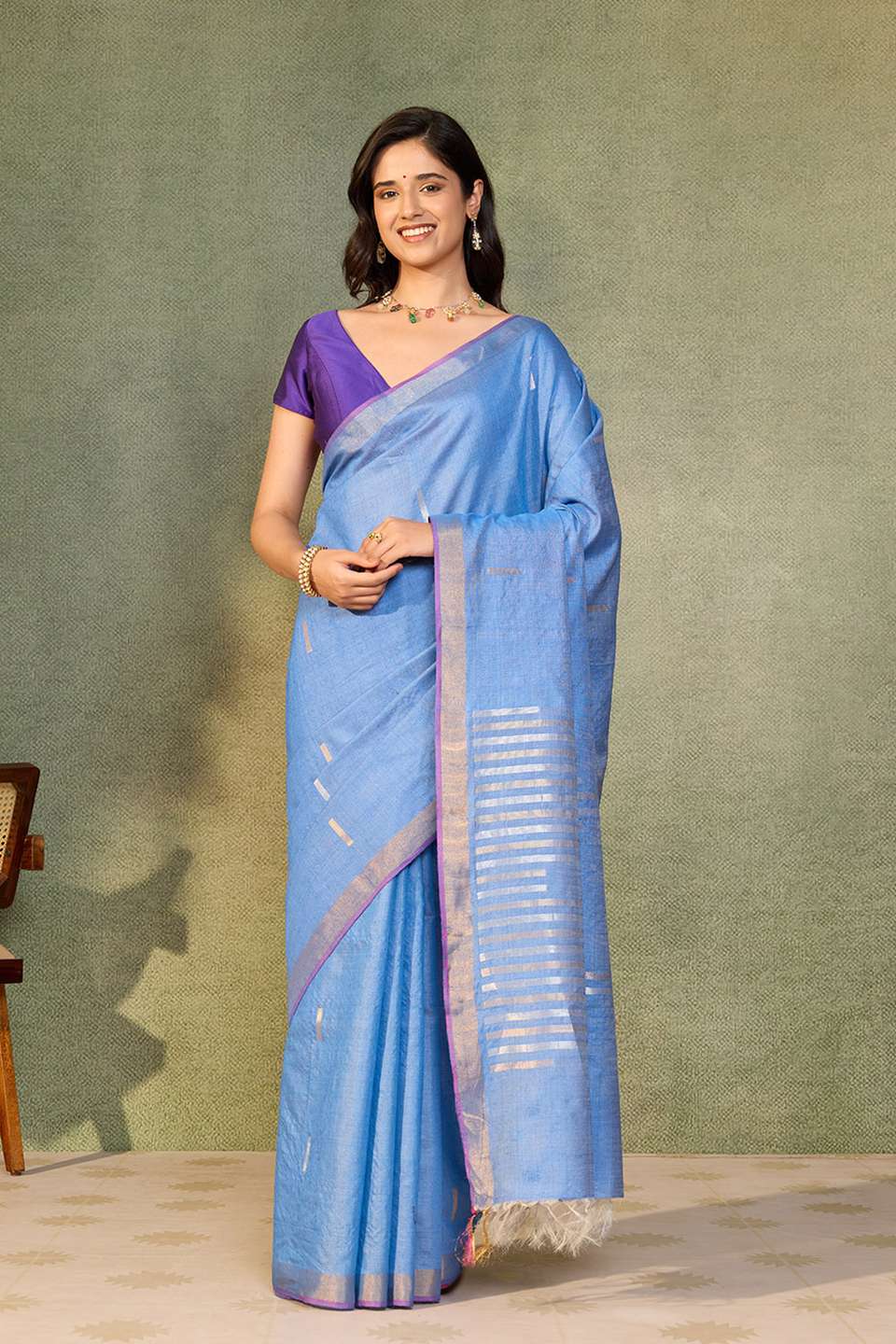 Blue Chattisgarh Woven Pure Tussar Silk Saree