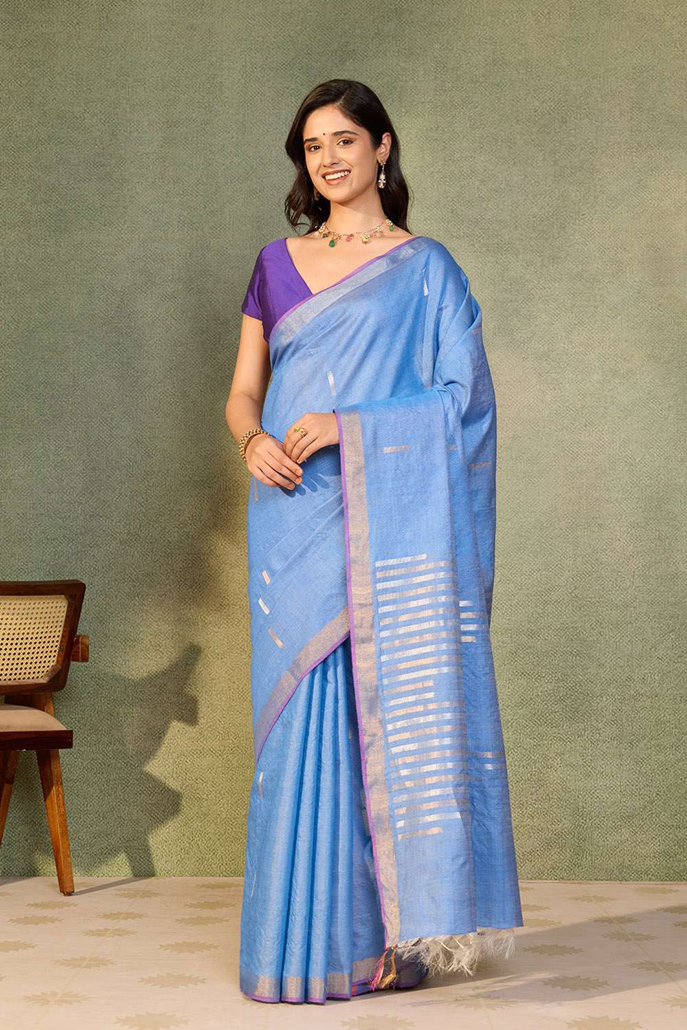 Blue Chattisgarh Woven Pure Tussar Silk Saree image number null