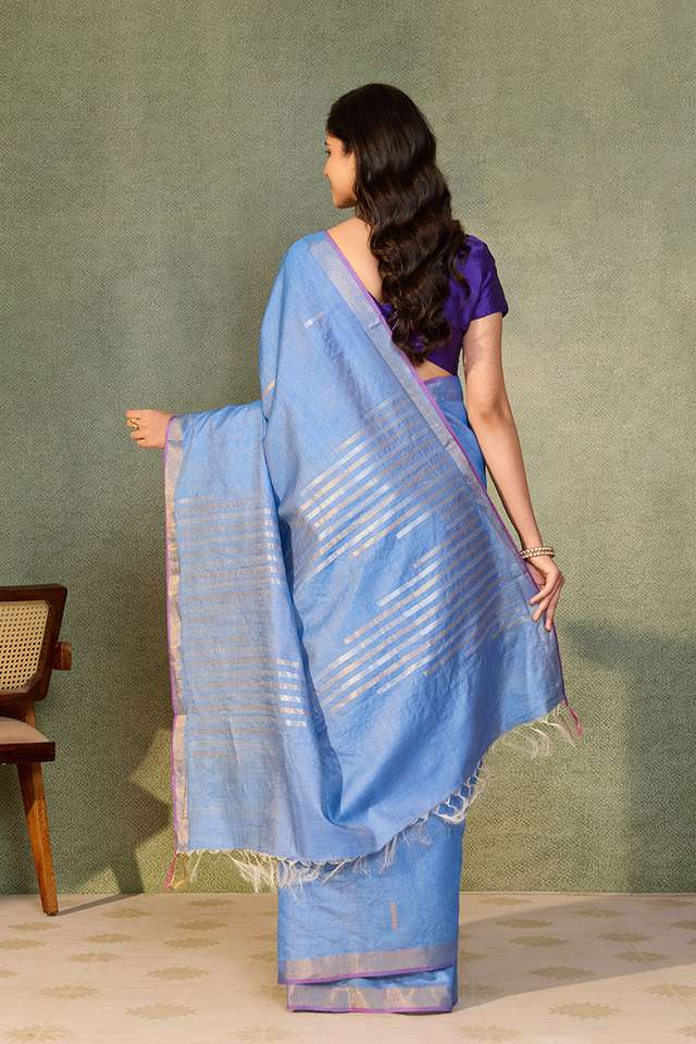 Blue Chattisgarh Woven Pure Tussar Silk Saree thumbnail image number null