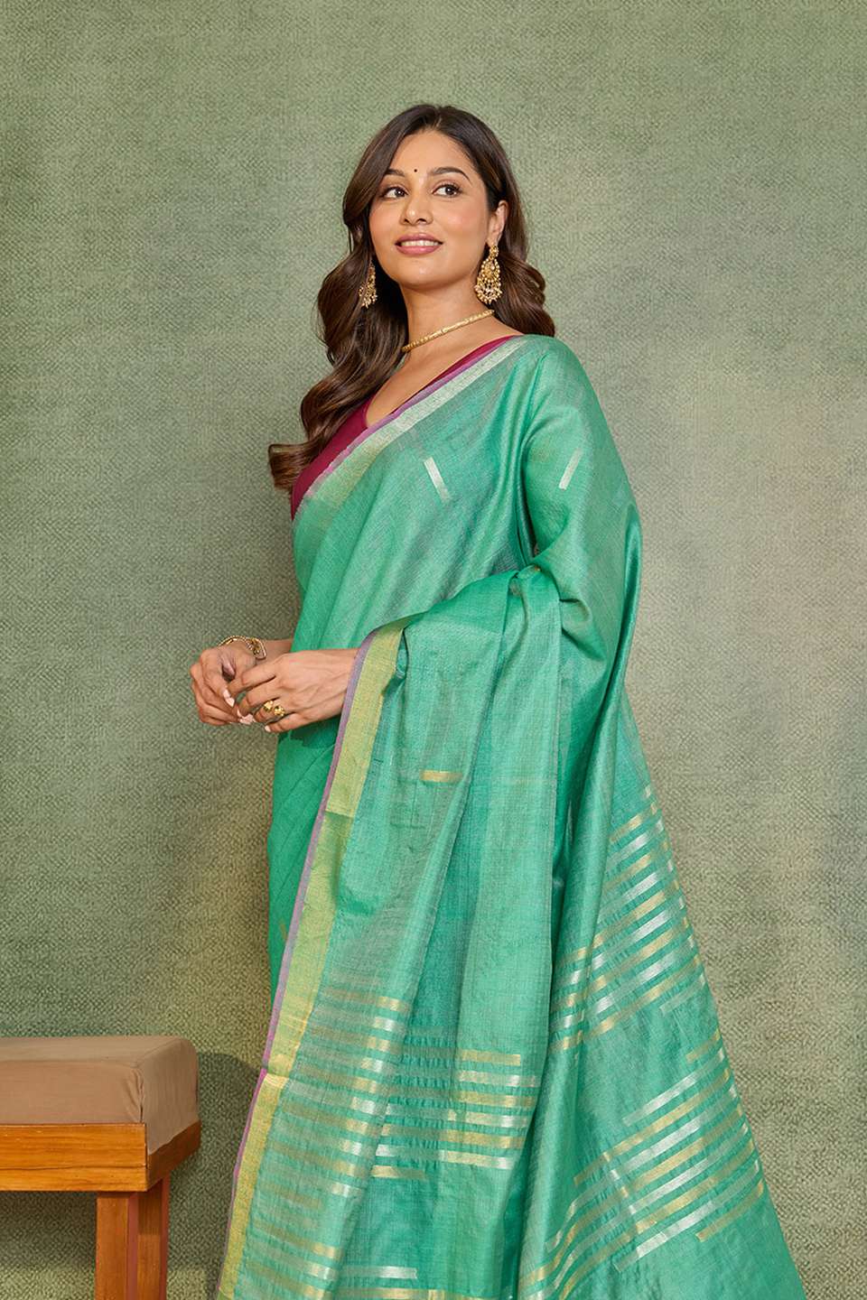 Dark Green Chattisgarh Woven Pure Tussar Silk Saree