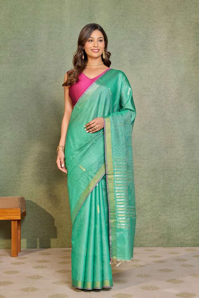 Dark Green Chattisgarh Woven Pure Tussar Silk Saree thumbnail image number null