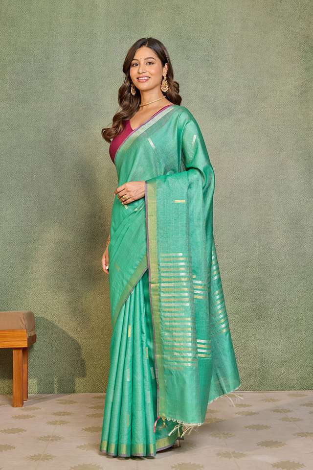 Dark Green Chattisgarh Woven Pure Tussar Silk Saree thumbnail image number null