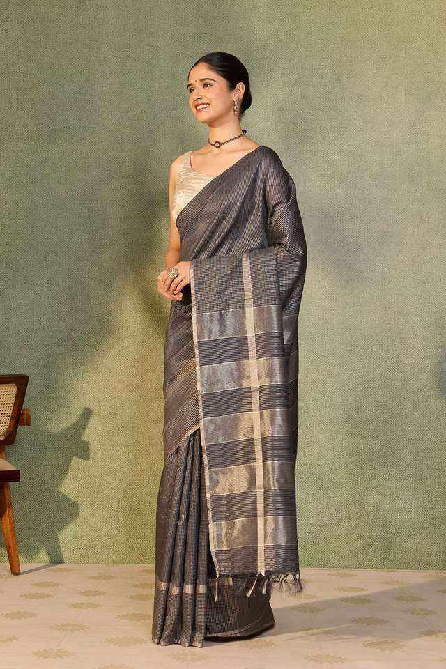 Black Chattisgarh Woven Pure Tussar Silk Saree image number