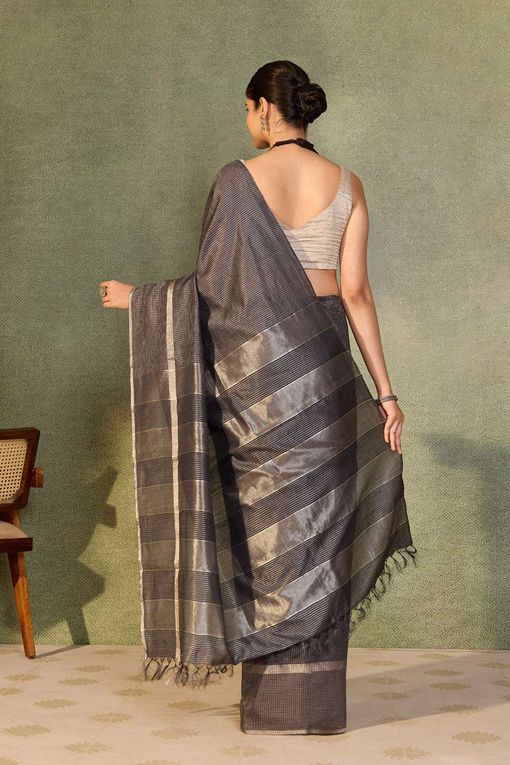 Black Chattisgarh Woven Pure Tussar Silk Saree image number null