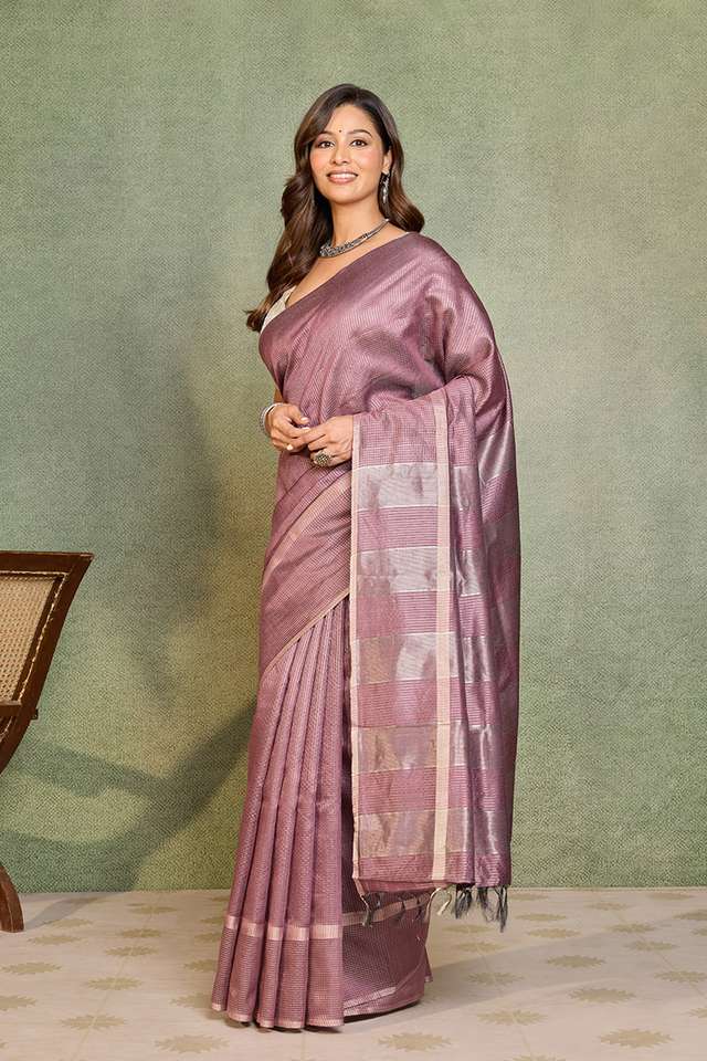 Purple Chattisgarh Woven Pure Tussar Silk Saree thumbnail image number null