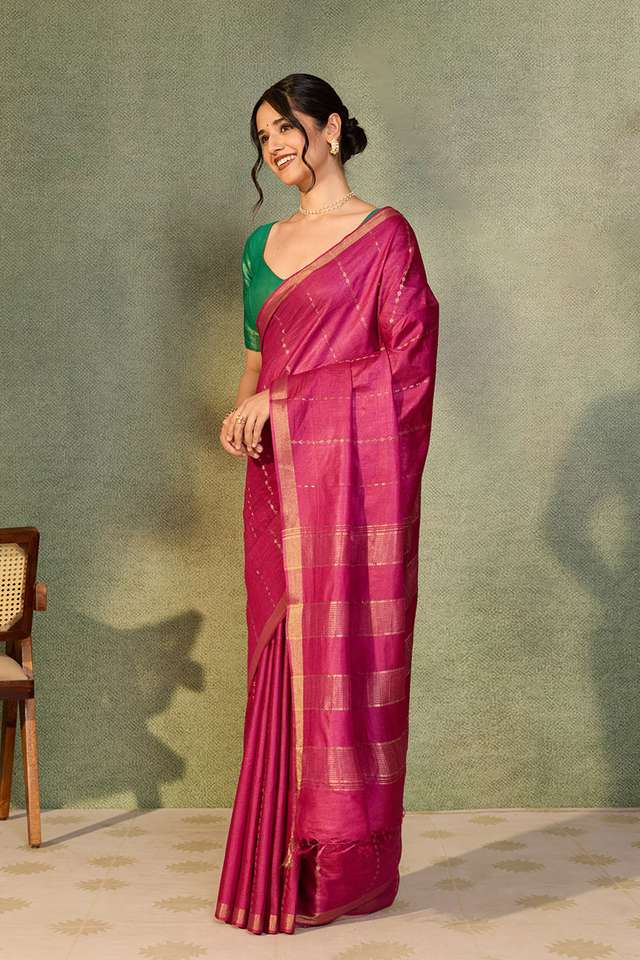 Purple Chattisgarh Woven Pure Tussar Silk Saree thumbnail image number null