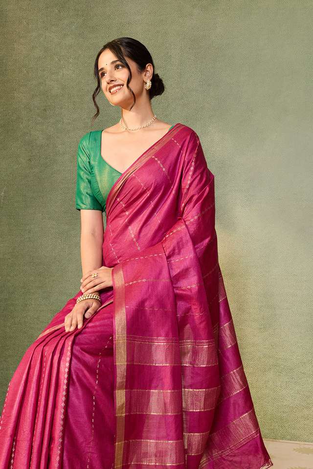 Purple Chattisgarh Woven Pure Tussar Silk Saree thumbnail image number null