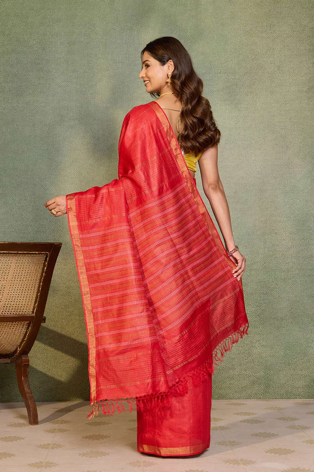 Red Chattisgarh Woven Pure Tussar Silk Saree image number null